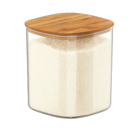 Set 2 Frasco Hermetico Cuadrado 180mL Vidrio 6cm Tapa Bambú