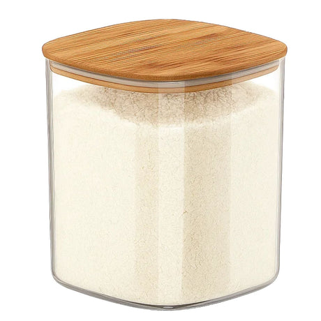 Set 3 Frasco Hermetico Cuadrado 180mL Vidrio 6cm Tapa Bambú