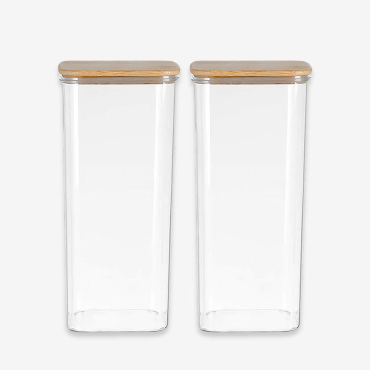 Set 2 Frascos Hermeticos 600mL Cuadrado Vidrio 18cm Tapa Bambú