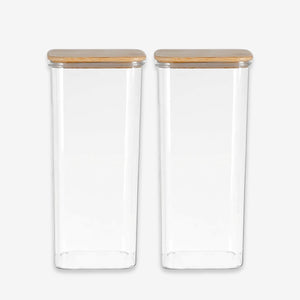 Set 2 Frascos Hermeticos 600mL Cuadrado Vidrio 18cm Tapa Bambú