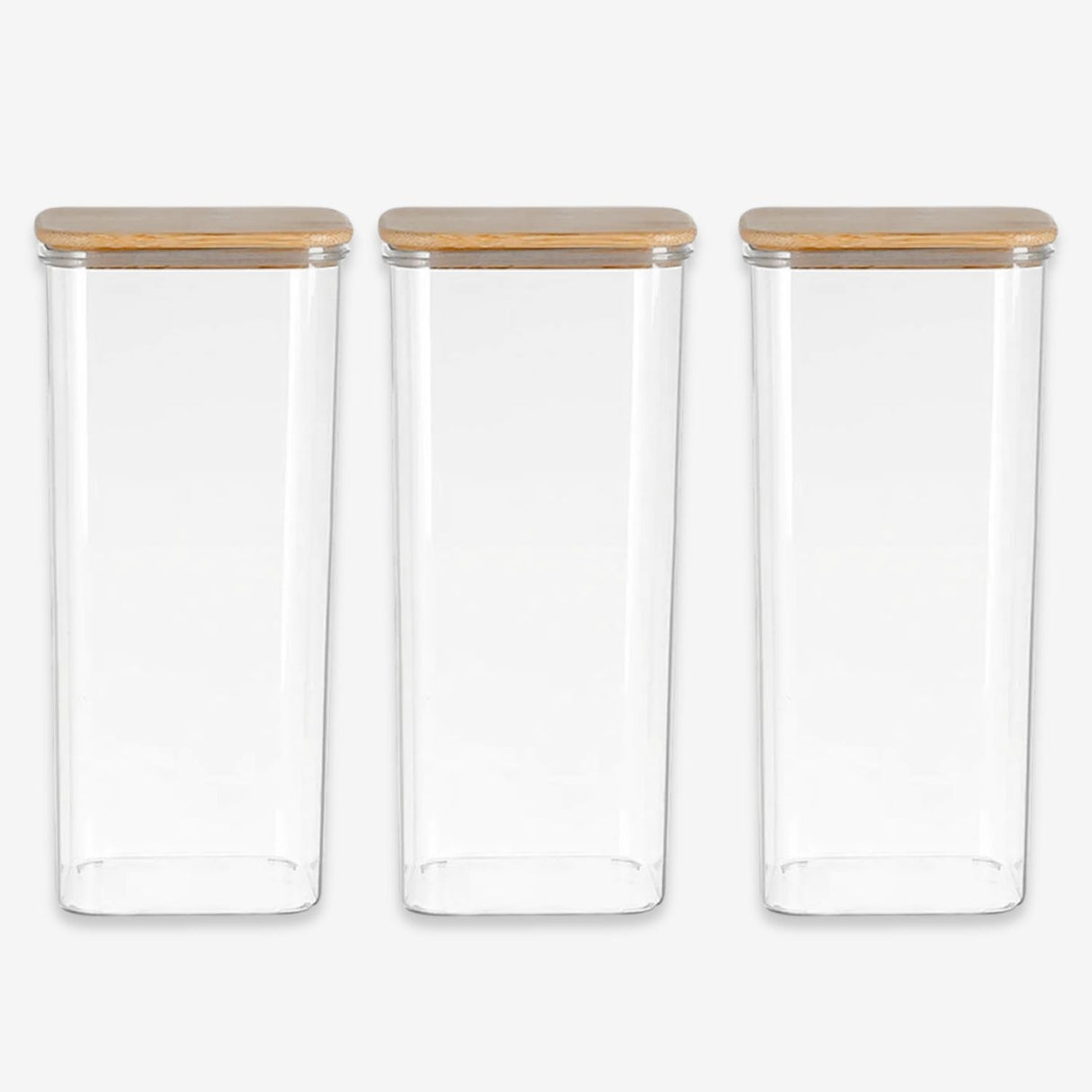 Set 3 Frascos Hermeticos 600mL Cuadrado Vidrio 18cm Tapa Bambú