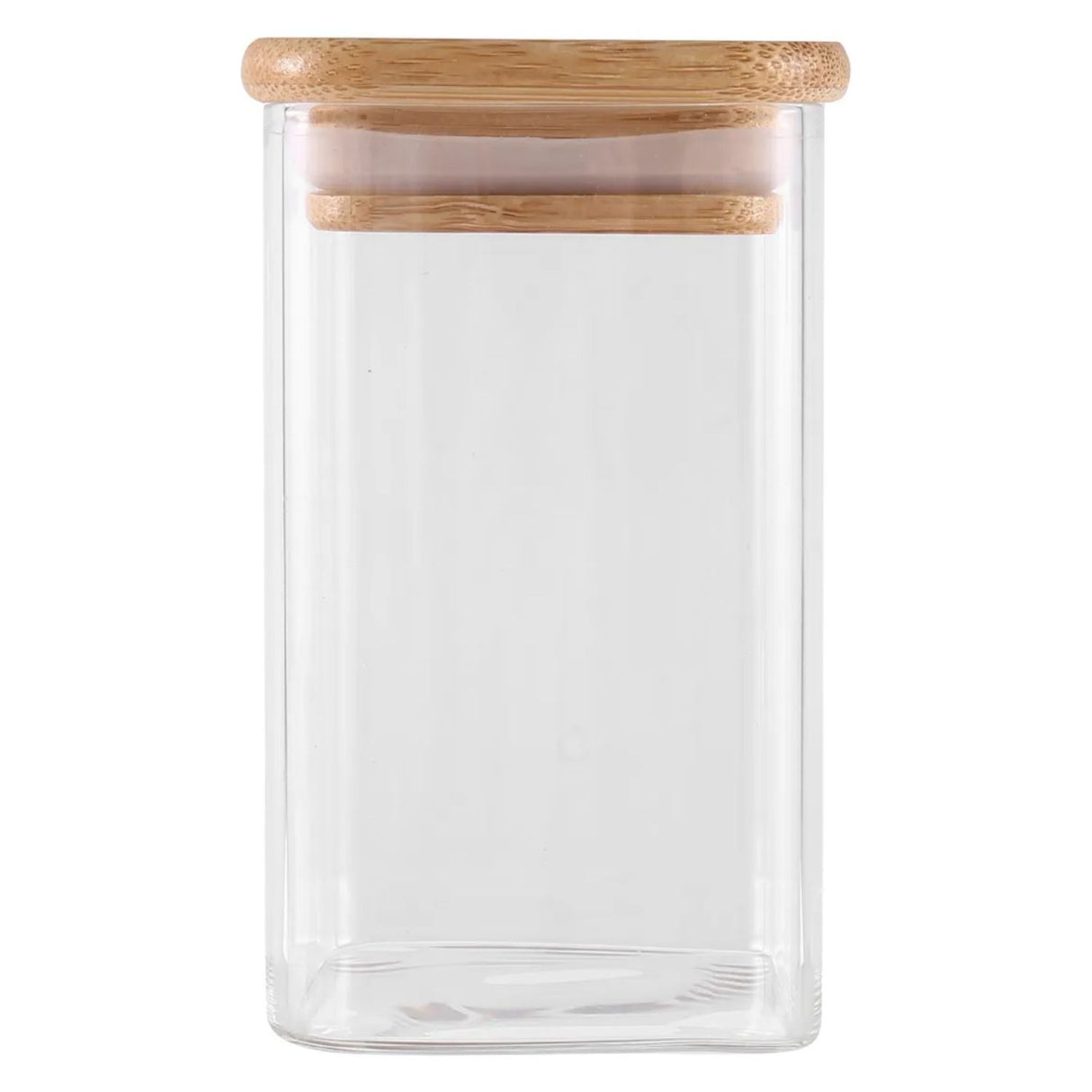 Frasco Hermetico Recipiente 600mL Vidrio Cuadrado 12cm Bambú