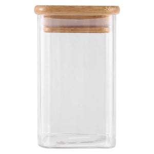 Frasco Hermetico Recipiente 600mL Vidrio Cuadrado 12cm Bambú