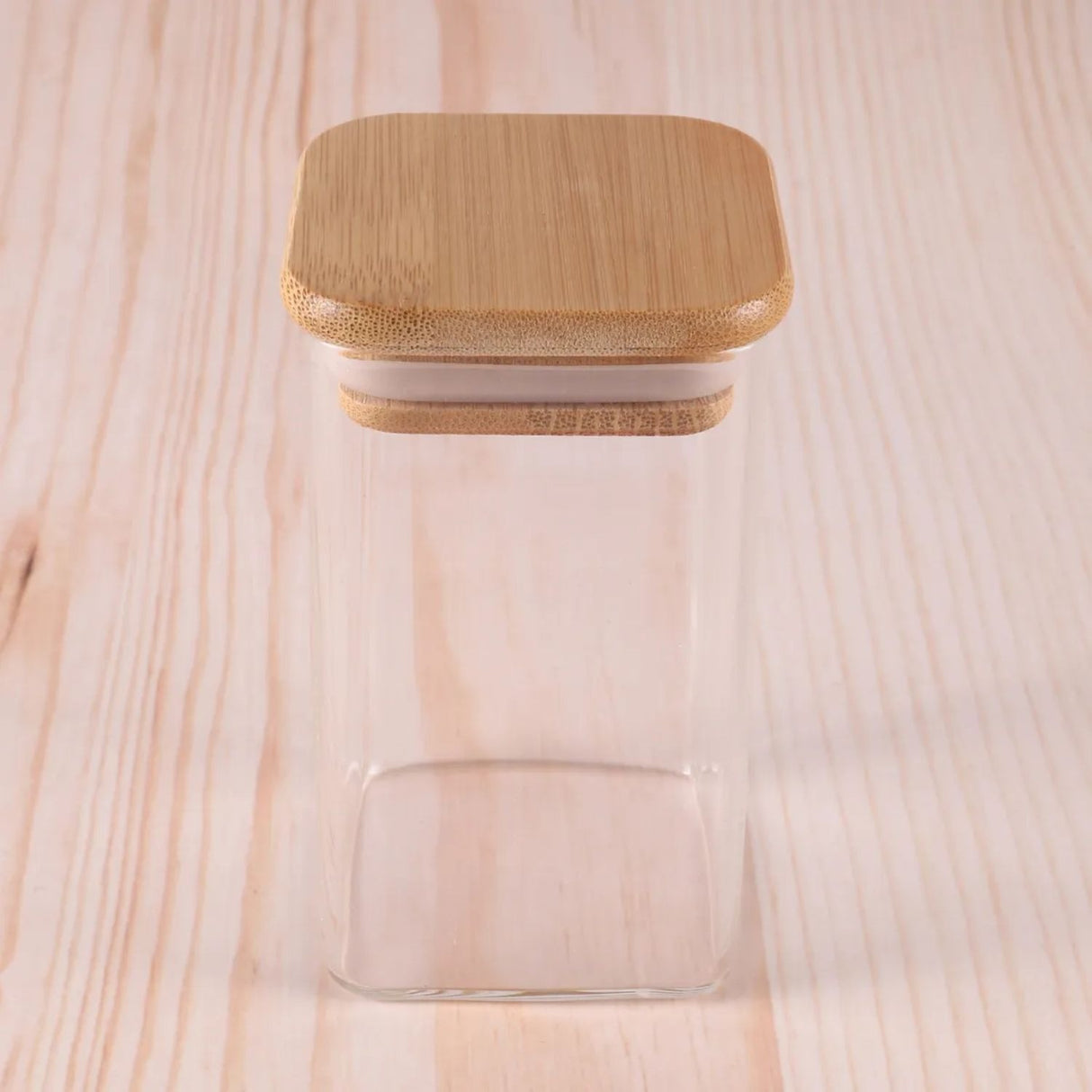 Frasco Hermetico Recipiente 600mL Vidrio Cuadrado 12cm Bambú