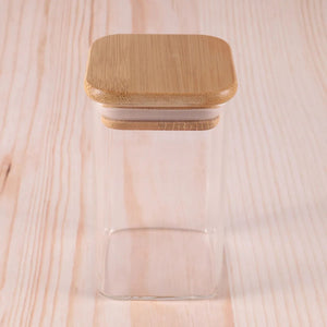 Frasco Hermetico Recipiente 600mL Vidrio Cuadrado 12cm Bambú