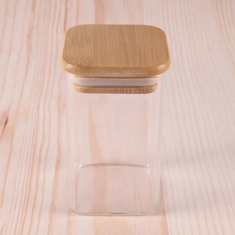 Frasco Hermetico Recipiente 600mL Vidrio Cuadrado 12cm Bambú