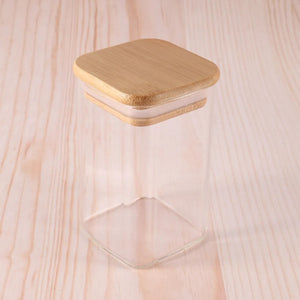 Frasco Hermetico Recipiente 600mL Vidrio Cuadrado 12cm Bambú