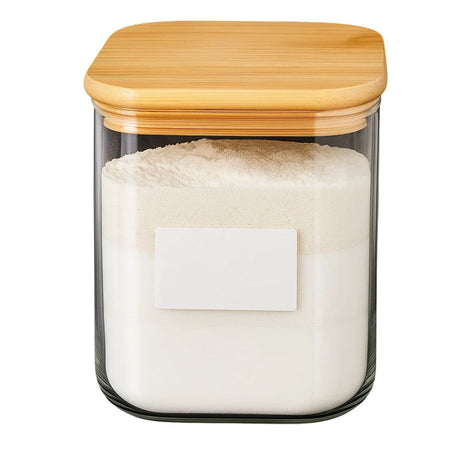 Set 2 Frascos Hermeticos Cuadrado 900mL Vidrio 10cm Tapa Bambú