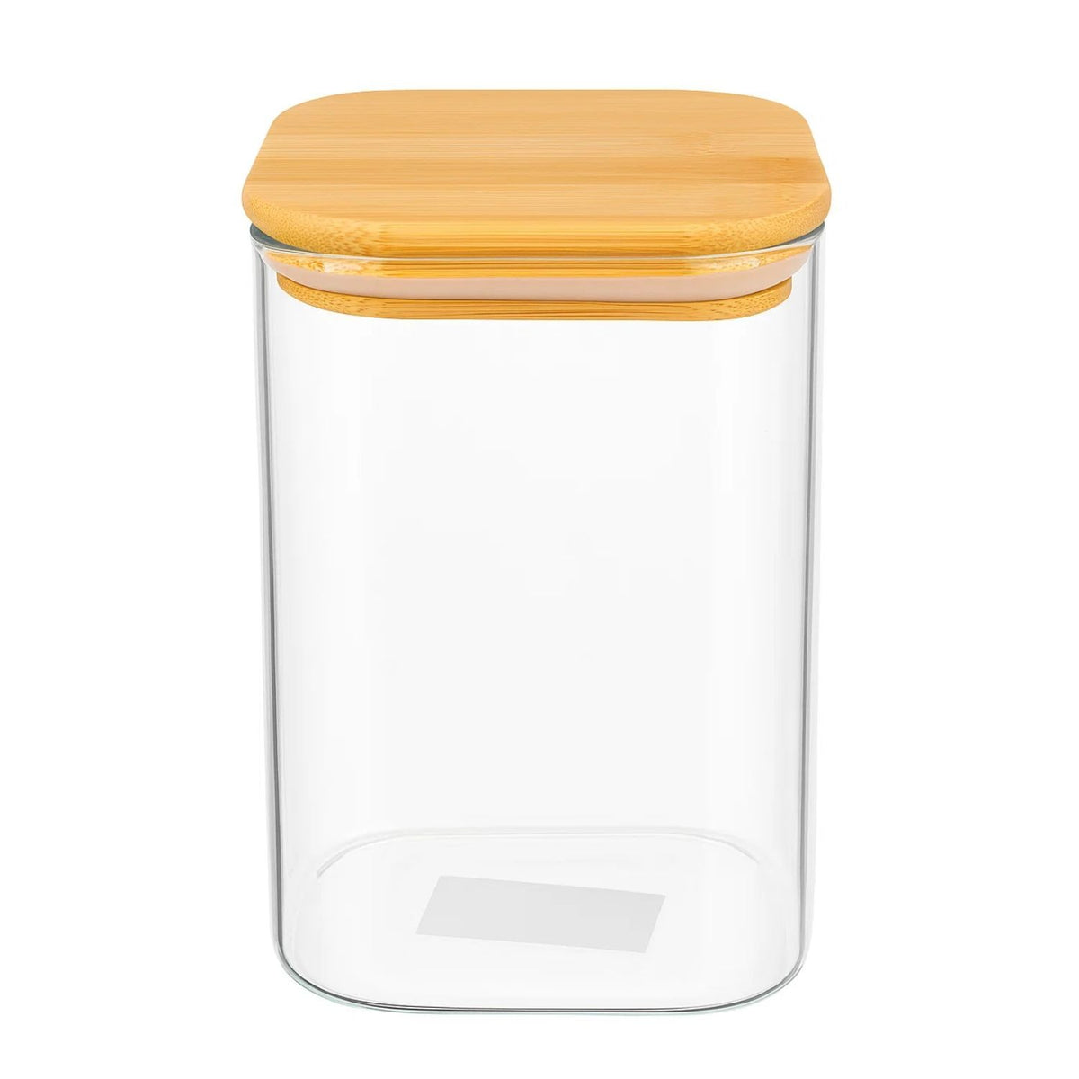 Frasco Hermetico Cuadrado 1100mL Vidrio 12cm Con Tapa Bambú