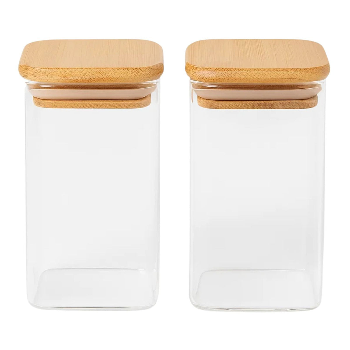 Set 2 Frascos Hermeticos Cuadrado 1100mL Vidrio 12cm Tapa Bambú