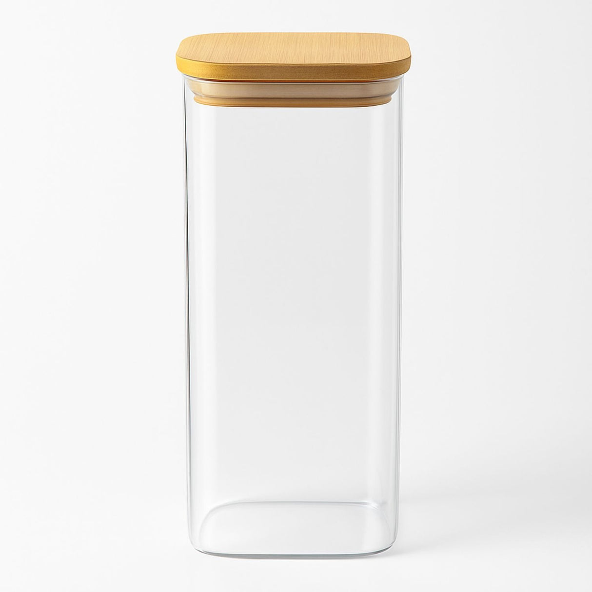 Frasco Hermetico Cuadrado 1400mL Vidrio 15cm Con Tapa Bambú