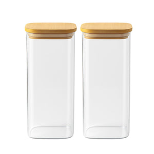 Set 2 Frascos Hermeticos Cuadrado 1400mL Vidrio 15cm Tapa Bambú