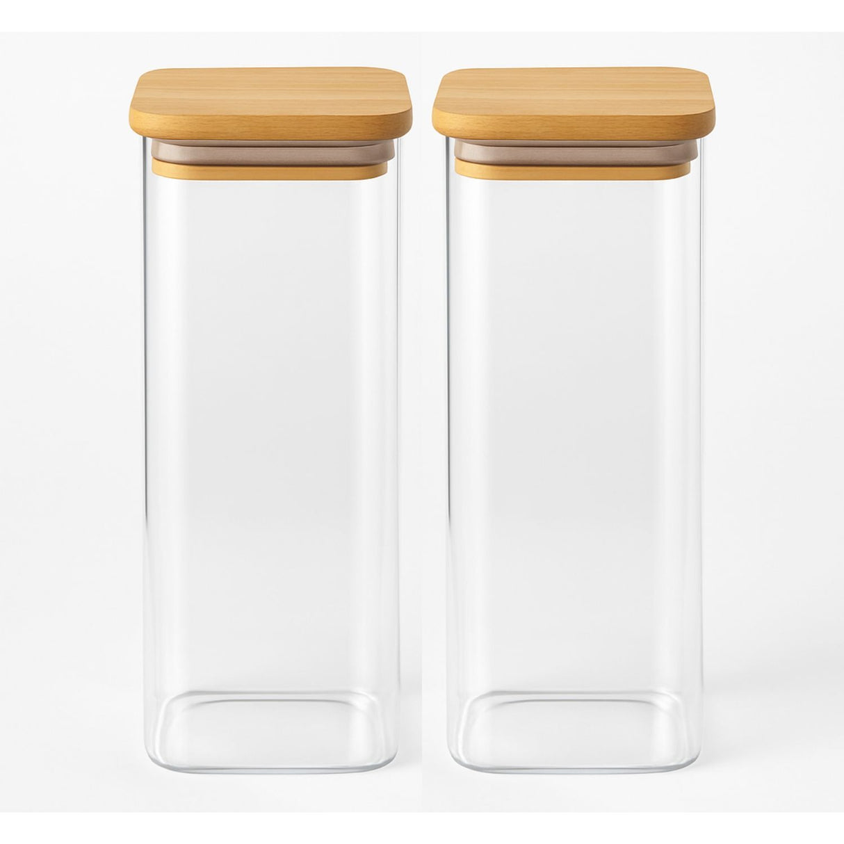 Set 2 Frascos Hermeticos Cuadrado 2400mL Vidrio 25cm Bambú