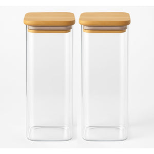 Set 2 Frascos Hermeticos Cuadrado 2400mL Vidrio 25cm Bambú