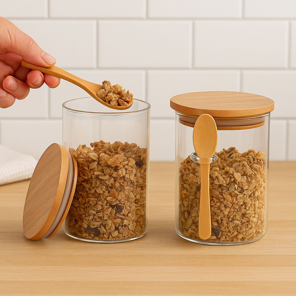 Set 2 Frasco Contenedor Hermetico 700mL 15cm Redondo Cuchara
