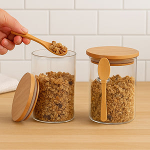Set 2 Frasco Contenedor Hermetico 700mL 15cm Redondo Cuchara