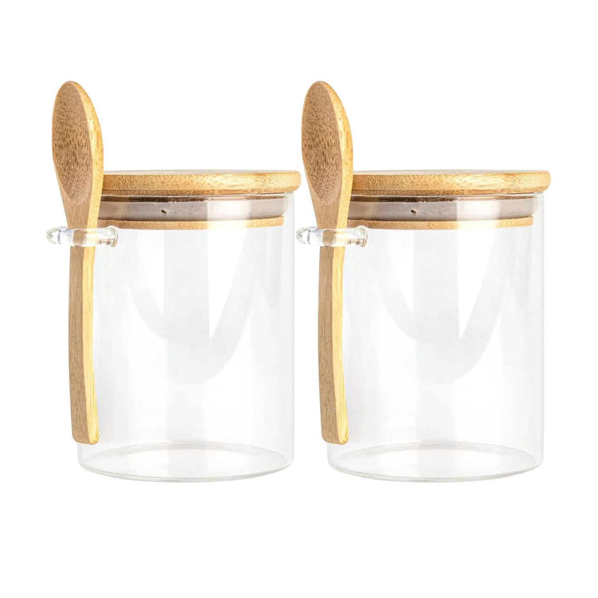 Set 2 Frascos Hermeticos 700mL 10cm Redondo Cuchara Tapa Bambú