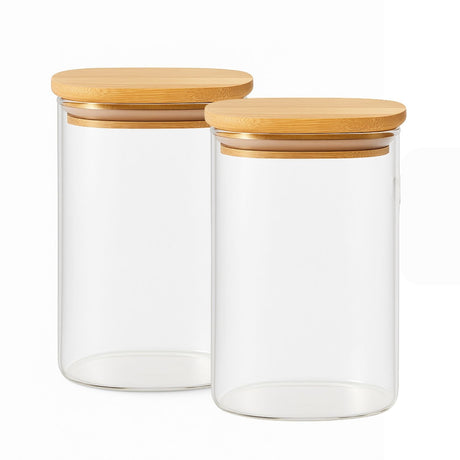 Set 2 Frascos Hermeticos 860mL 12cm Redondo Cuchara Tapa Bambú