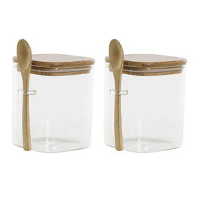 Set 2 Frascos Contenedores 570mL 10cm Cuadrado Cuchara Bambú
