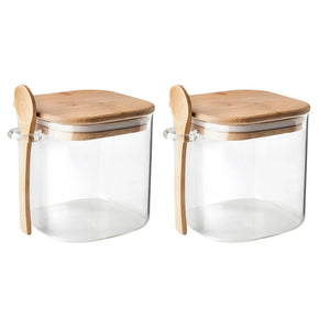Set 2 Frasco Contenedor 1100mL 12cm Cuadrado Cuchara Bambú