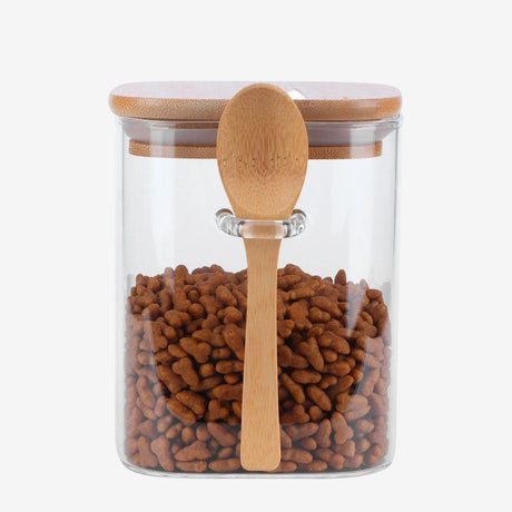 Frasco Contenedor Vidrio 1400mL 15cm Cuadrado Cuchara Bambú