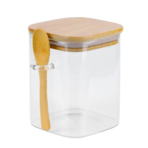 Frasco Contenedor Vidrio 1400mL 15cm Cuadrado Cuchara Bambú