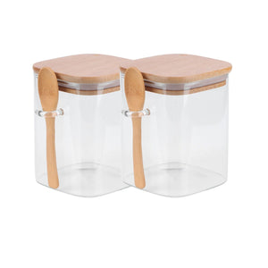 Set 2 Frasco Contenedor 1400mL 15cm Cuadrado Cuchara Bambú