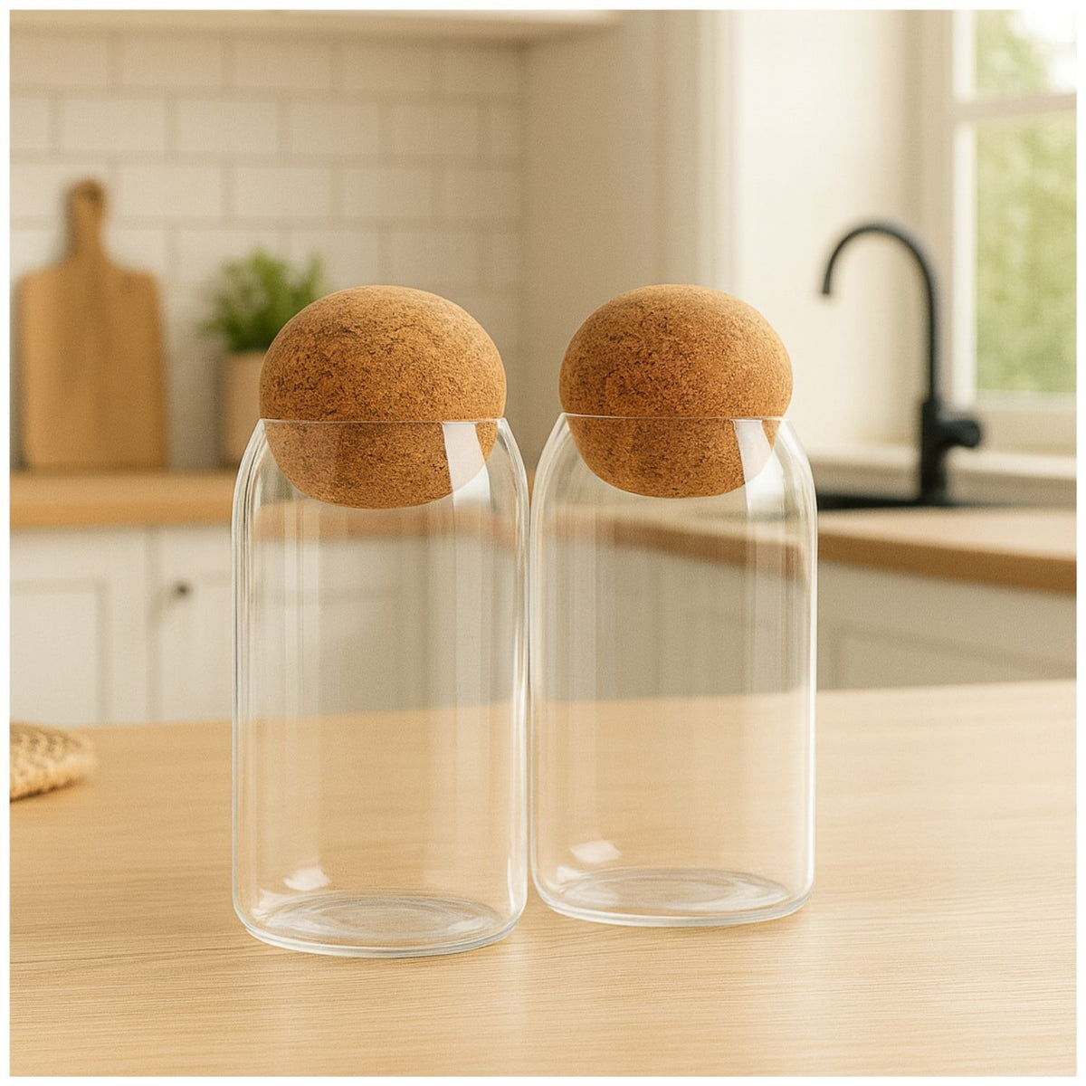 Set 2 Botellas Frascos Contenedor 570mL Vidrio 10cm Tapa