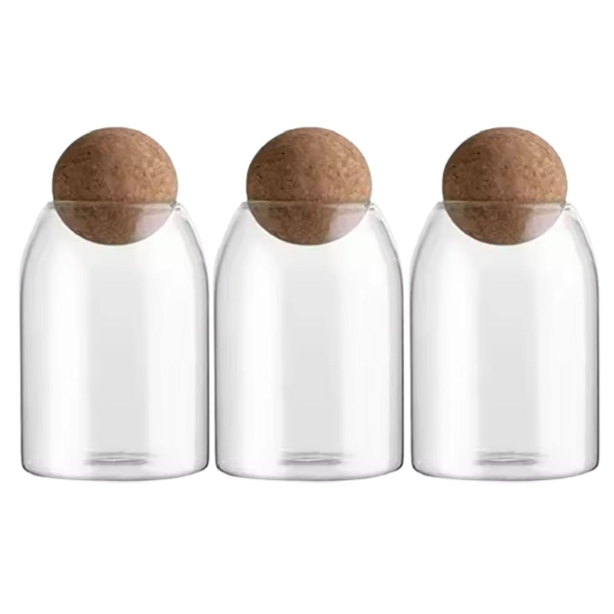 Set 3 Botellas Frascos Contenedor 880mL Vidrio 15cm Tapa Corcho