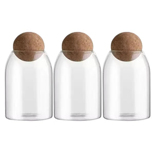 Set 3 Botellas Frascos Contenedor 880mL Vidrio 15cm Tapa Corcho