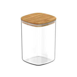 Frasco Tarro Hermetico Cuadrado 400mL Vidrio 12cm Tapa Bambú