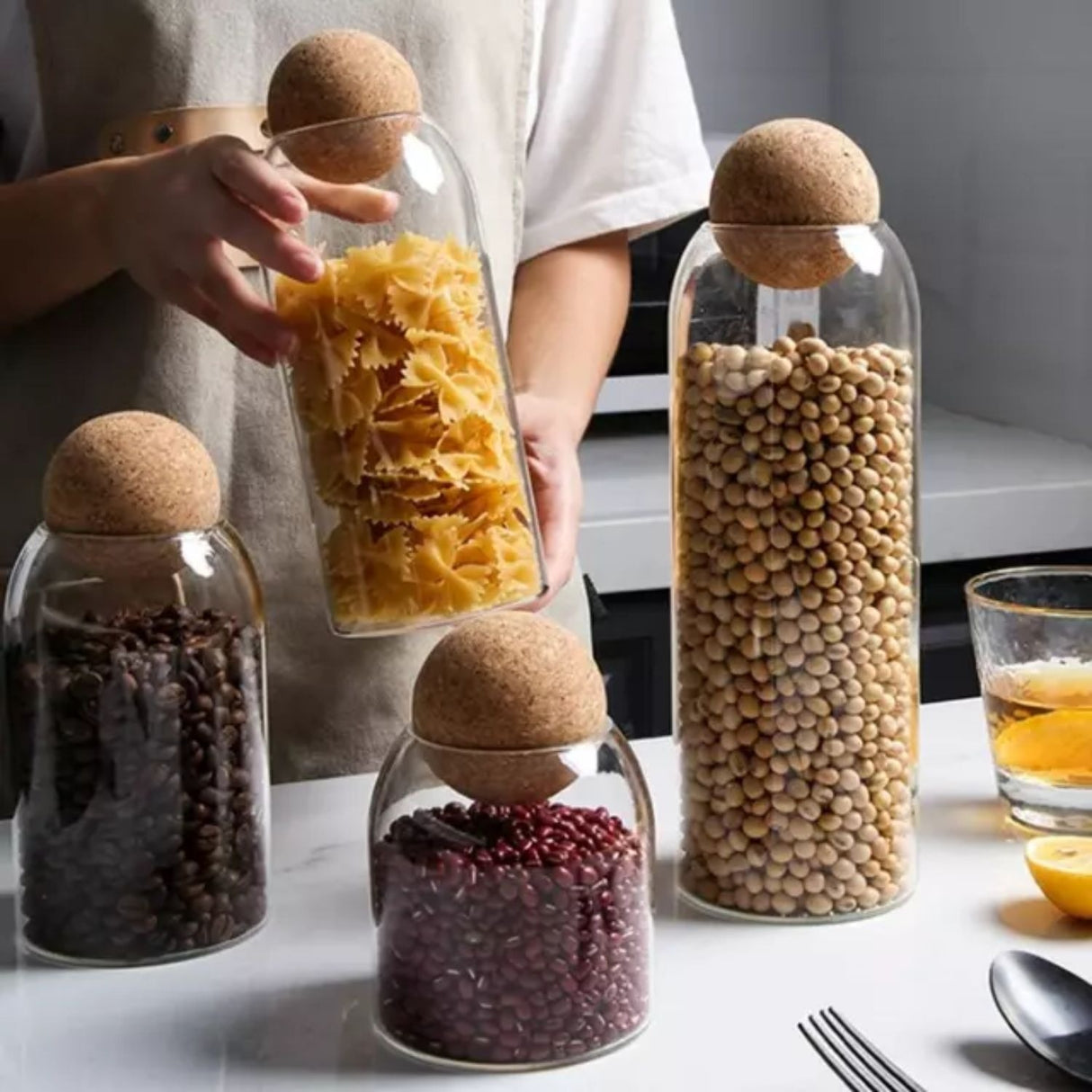 Set 4 Botellas Frascos Contenedor Vidrio Con Tapa Corcho