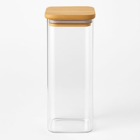 Frasco Tarro Hermetico 680mL Cuadrado De Vidrio 20cm Tapa Bambú. Ideal para conservar alimentos frescos y organizados. ¡Compra ahora y mejora tu cocina!-1