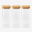 Set 3 Frascos Hermético 680mL Cuadrado Vidrio 20cm Tapa Bambú. Perfectos para conservar tus alimentos frescos y organizados. ¡Compra ahora y mejora tu cocina!-1