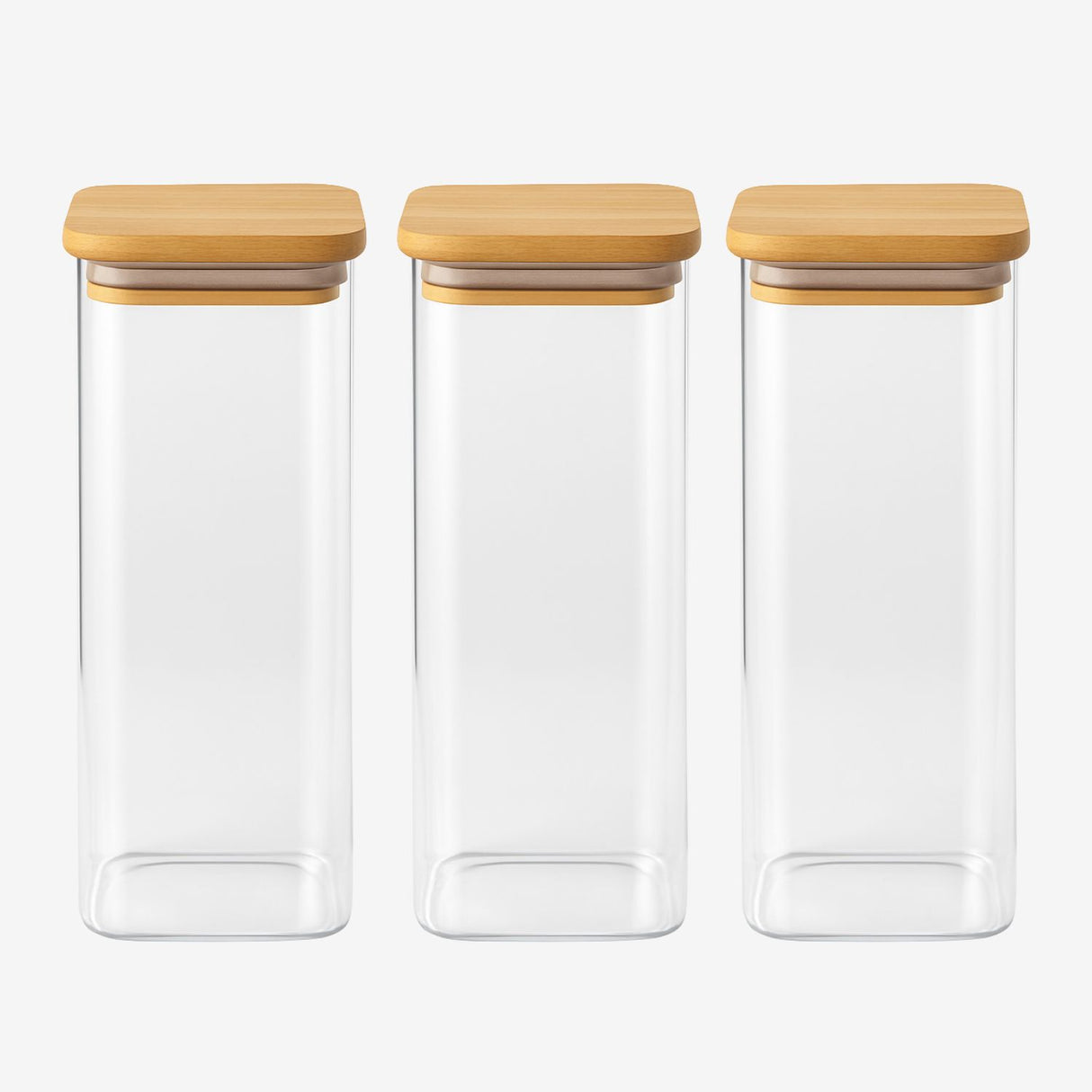 Set 3 Frascos Hermético 680mL Cuadrado Vidrio 20cm Tapa Bambú. Perfectos para conservar tus alimentos frescos y organizados. ¡Compra ahora y mejora tu cocina!-1