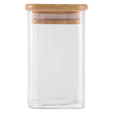 Frasco Hermético Recipiente 700mL Vidrio Cuadrado 12cm Bambú. Perfecto para conservar tus alimentos frescos. ¡Compra ahora y organiza tu cocina!-1