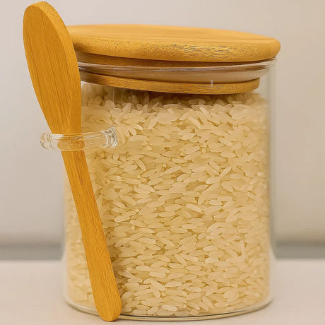 Frasco Contenedor Hermetico Vidrio 10cm Redondo Con Cuchara. Ideal para conservar alimentos frescos y organizados. ¡Compra ahora y mejora tu cocina!-2