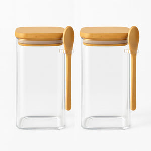 Set 2 Frascos Contenedores 900mL Vidrio 15cm Cuadrado Cuchara. Perfectos para organizar tu cocina con estilo. ¡Compra ahora y transforma tu espacio!-2