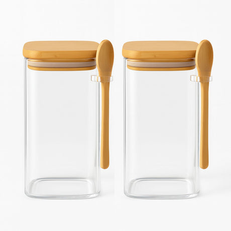 Set 2 Frascos Contenedores 900mL Vidrio 15cm Cuadrado Cuchara. Perfectos para organizar tu cocina con estilo. ¡Compra ahora y transforma tu espacio!-2