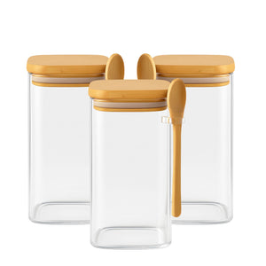 Set 3 Frascos Contenedores 900mL Vidrio 15cm Cuadrado Cuchara. Perfectos para organizar tu cocina con estilo. ¡Compra ahora y transforma tu espacio!-1