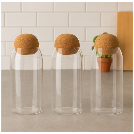 Set 3 Botellas Frascos Contenedor 570mL Vidrio 10cm Tapa. Perfectas para almacenar y conservar tus alimentos. ¡Compra ahora y organiza tu cocina!-1