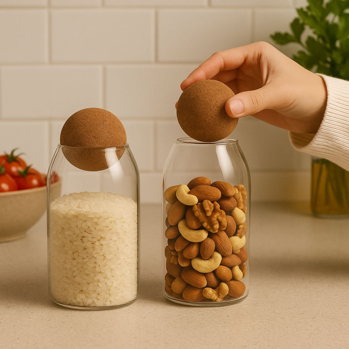 Set 2 Botellas Frascos Contenedor 880mL Vidrio 15cm Tapa Corcho. Perfectas para almacenar y decorar. ¡Compra ahora y organiza tu hogar con estilo!-2