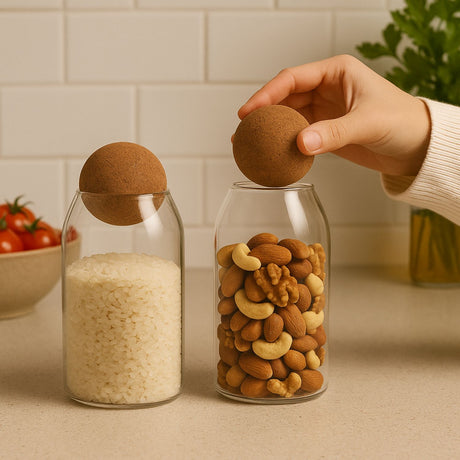 Set 2 Botellas Frascos Contenedor 880mL Vidrio 15cm Tapa Corcho. Perfectas para almacenar y decorar. ¡Compra ahora y organiza tu hogar con estilo!-2