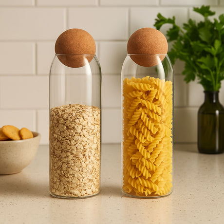 Set 2 Botellas Frascos Contenedor 1200mL Vidrio 20cm Corcho. Perfectos para almacenar y decorar. ¡Compra ahora y organiza tu hogar con estilo!-2