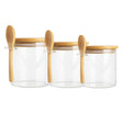 Set 3 Frascos Hermético Redondo Vidrio Cuchara Tapa Bambú. Perfectos para conservar tus alimentos frescos y organizados. ¡Compra ahora y mejora tu cocina!-1