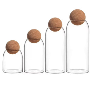 Set 4 Botellas Frascos Contenedor Vidrio Con Tapa Corcho. Perfectas para almacenar y decorar. ¡Compra ahora y organiza tu hogar con estilo!-1
