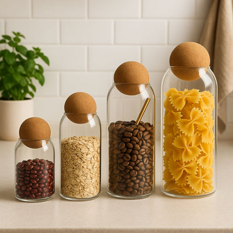 Set 4 Botellas Frascos Contenedor Vidrio Con Tapa Corcho. Perfectas para almacenar y decorar. ¡Compra ahora y organiza tu hogar con estilo!-2