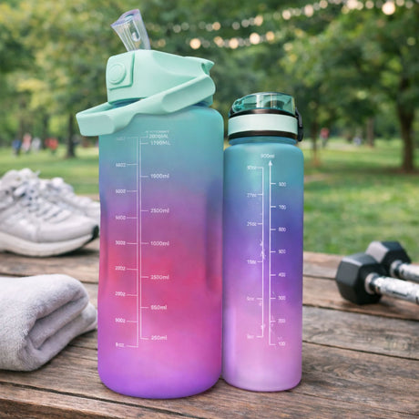 Set Botellas Deportivas ABS 2000 mL + 900 mL Aqua Morado