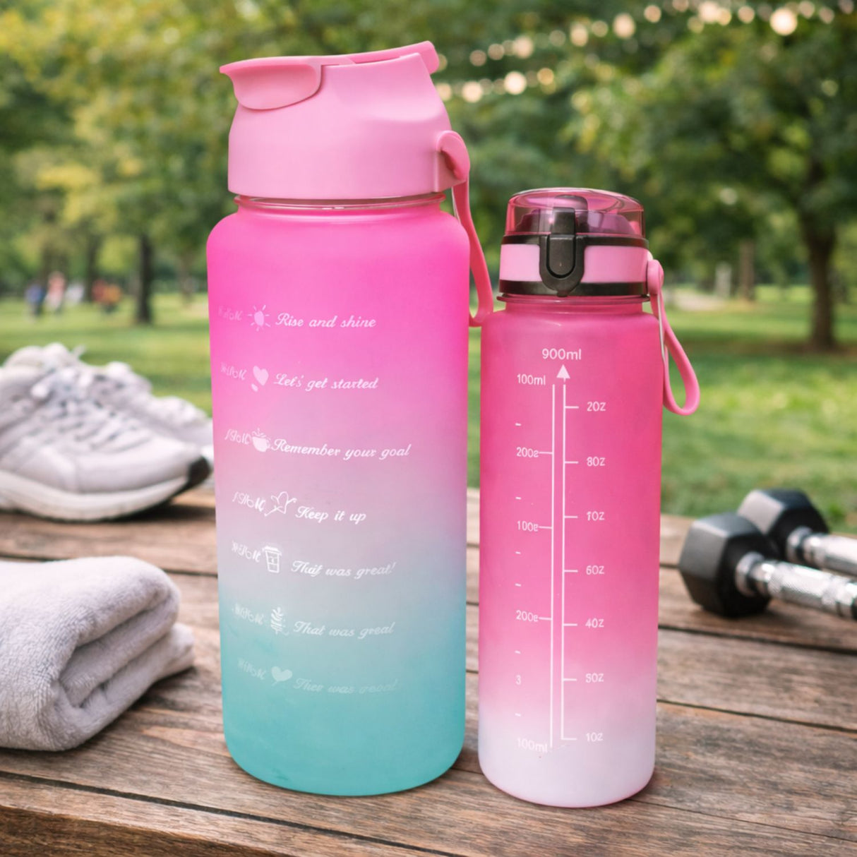 Set Botellas Deportivas ABS Degradado Rosa Aqua 2000 mL + 900 mL | Disparo.cl