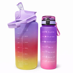 Set Botellas Deportivas Degradado Morado Rosa Amarillo 2000 mL + 900 mL